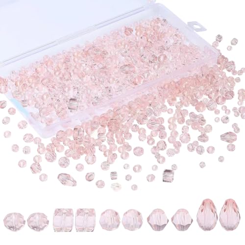 Facettierte Glasperlen in verschiedenen Größen, verschiedene Formen, Kristallperlen, Tropfenform, Würfelperlen, Doppelkegel, Abstandshalter, runde facettierte Perlen für DIY-Schmuckherstellung, Rosa, Facettierte Glasperlen in verschiedenen Größen, verschiedene Formen, Kristallperlen, Tropfenform, Würfelperlen, Doppelkegel, Abstandshalter, runde facettierte Perlen für DIY-Schmuckherstellung, Rosa, von FSSTUD
