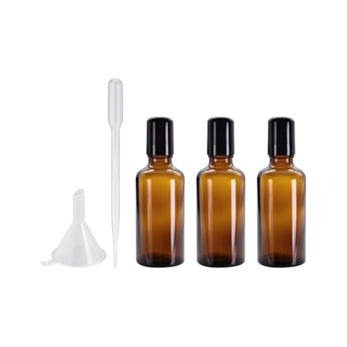 Glas-Rollerballflaschen, leer, nachfüllbar, Roll-on-Flaschen, ätherisches Öl, Parfümöl, Probeflasche, Kosmetikbehälter mit Trichter und Pipette für den täglichen Gebrauch, 3 Stück, 50 ml von FSSTUD