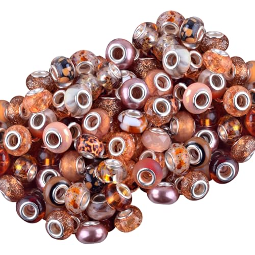 Glasperlen mit großem Loch, 15 mm, europäisches Armband, Charm-Perlen, Perlenstifte, Abstandshalter, Glasbastelperlen, Schmuckherstellung, Perlen mit Metallkern, Braun, 60 Stück Glasperlen mit großem Loch, 15 mm, europäisches Armband, Charm-Perlen, Perlenstifte, Abstandshalter, Glasbastelperlen, Schmuckherstellung, Perlen mit Metallkern, Braun, 60 Stück von FSSTUD