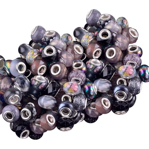FSSTUD Glasperlen mit großem Loch, 15 mm, europäisches Armband, 60 Stück, Schwarz und Weiß FSSTUD Glasperlen mit großem Loch, 15 mm, europäisches Armband, 60 Stück, Schwarz und Weiß von FSSTUD