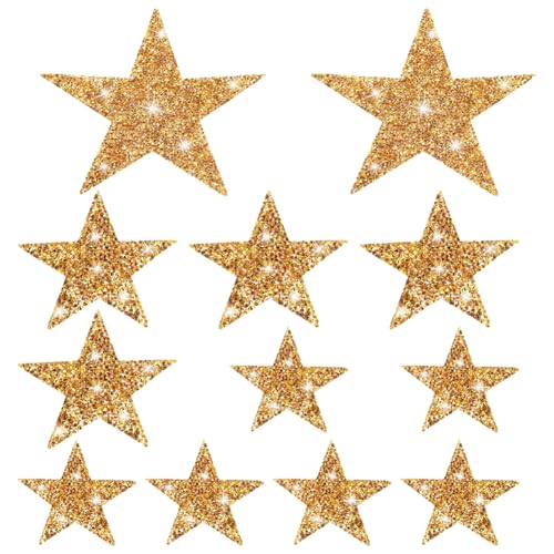 Glitzerstern-Aufnäher zum Aufbügeln, Kristall, Sterne, glänzende Pailletten, Applikation, Reparatur, Sterne, für Jeans, Jacken, 12 Stück Glitzerstern-Aufnäher zum Aufbügeln, Kristall, Sterne, glänzende Pailletten, Applikation, Reparatur, Sterne, für Jeans, Jacken, 12 Stück von FSSTUD