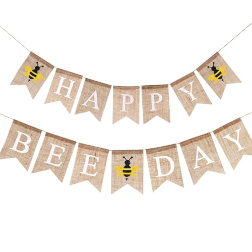 Happy Bee Day Geburtstags-Banner, Bienen-Party, Jute-Banner, rustikale Bienen, Banner, vorbespannt, Babyparty-Banner, niedlicher erster Geburtstag, Hängedekoration, 1 Jahr alt, Party-Dekorationen für Happy Bee Day Geburtstags-Banner, Bienen-Party, Jute-Banner, rustikale Bienen, Banner, vorbespannt, Babyparty-Banner, niedlicher erster Geburtstag, Hängedekoration, 1 Jahr alt, Party-Dekorationen für von FSSTUD