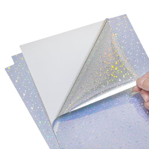 Holografisches Stern-Aufkleberpapier, A4, selbstklebend, bedruckbar, Glitzerpapier, für Tintenstrahldrucker und Laserdrucker, 20 Blatt von FSSTUD