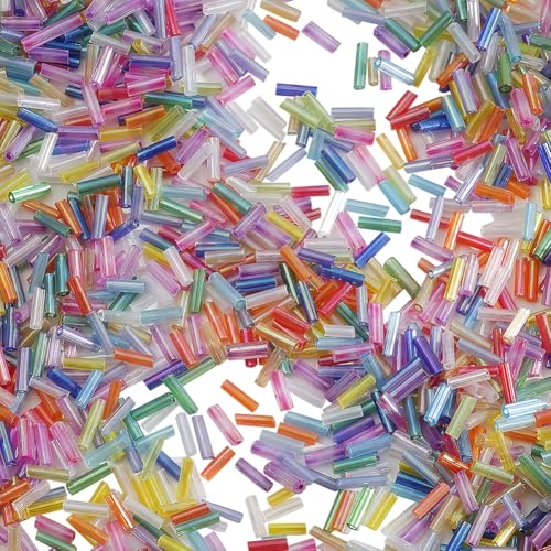 Kleine Glasperlen, 2 x 7 mm, verschiedene Farben, Tubenperlen, bunte Stickperlen, mehrfarbig, lose Perlen, Mini-Schmuckherstellung, Abstandshalter für DIY-Armbänder, Halsketten, ca. 4000 Stück Kleine Glasperlen, 2 x 7 mm, verschiedene Farben, Tubenperlen, bunte Stickperlen, mehrfarbig, lose Perlen, Mini-Schmuckherstellung, Abstandshalter für DIY-Armbänder, Halsketten, ca. 4000 Stück von FSSTUD