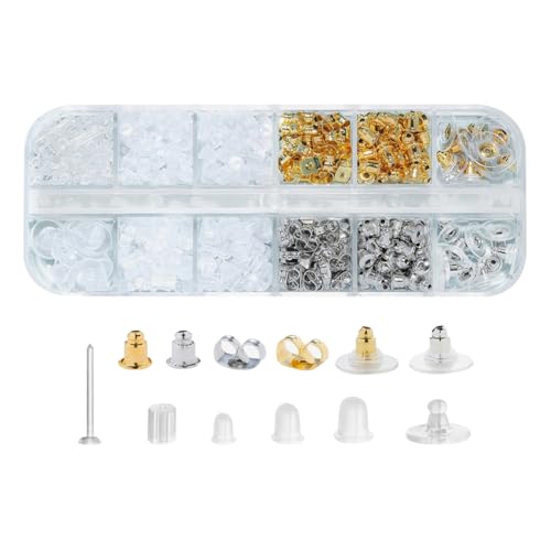 Kleine Silikon-Metall-Ohrring-Verschlüsse, transparenter Kunststoff, Ohrstecker-Verschlüsse, weiche Ohrring-Verschlüsse, Ersatz mit Aufbewahrungsbox, 600 Stück von FSSTUD