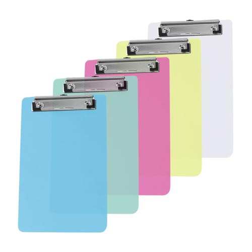 Klemmbretter aus Kunststoff, A6-Größe, klein, bunt, tragbar, flache Klemmbretter, Dokumentenaufbewahrung, Klemmbretter, Still-Schreibblock, Klemmbrett für Büro, 5 Stück Klemmbretter aus Kunststoff, A6-Größe, klein, bunt, tragbar, flache Klemmbretter, Dokumentenaufbewahrung, Klemmbretter, Still-Schreibblock, Klemmbrett für Büro, 5 Stück von FSSTUD
