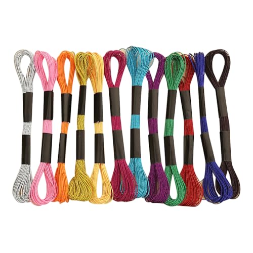 Metallic-Stickgarn, 12 Knäuel, 8 m, mehrfarbig, Stickgarn, Kreuzstich, Polyester-Faden, glänzend, Freundschaftsarmband, Faden, dekoratives Garn-Set zum Basteln Metallic-Stickgarn, 12 Knäuel, 8 m, mehrfarbig, Stickgarn, Kreuzstich, Polyester-Faden, glänzend, Freundschaftsarmband, Faden, dekoratives Garn-Set zum Basteln von FSSTUD
