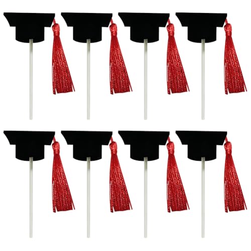 Mini-Cupcake-Topper mit Quaste, für Partys, Cupcake-Aufsätze, Congrats, Kuchendekoration, Tafelaufsatz, Dessert-Dekoration, Weinflaschenaufsatz, Hüte, Rot, 20 Stück Mini-Cupcake-Topper mit Quaste, für Partys, Cupcake-Aufsätze, Congrats, Kuchendekoration, Tafelaufsatz, Dessert-Dekoration, Weinflaschenaufsatz, Hüte, Rot, 20 Stück von FSSTUD