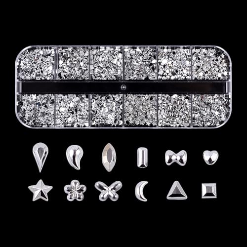 Nagelkunst-Edelstein-Set in verschiedenen Formen, Herz, Stern, Nagelkristalle, Blume, Schmetterling, Nägel, Strass, Fingernagel-Design, Diamanten, Mini-Nagelanhänger für Make-up, Basteln, ca. 1000 Nagelkunst-Edelstein-Set in verschiedenen Formen, Herz, Stern, Nagelkristalle, Blume, Schmetterling, Nägel, Strass, Fingernagel-Design, Diamanten, Mini-Nagelanhänger für Make-up, Basteln, ca. 1000 von FSSTUD