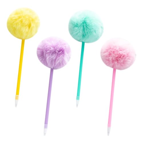 Pompom-Kugelschreiber, niedlich, flauschig, mehrfarbig, Plüsch, Kunststoff, Tintenroller, Unterschrift, Schreibwaren für Büro, Meetings, 4 Stück von FSSTUD