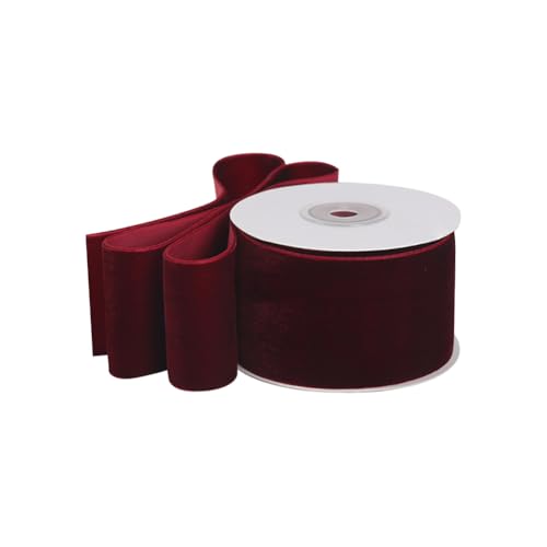 Rotes Samtband im Vintage-Stil, Weihnachtsbaumdekoration, luxuriöses Geschenkband, Weihnachtsschleife, Blumenstrauß, einseitige Dekorationen, 5 cm x 4,5 m Rotes Samtband im Vintage-Stil, Weihnachtsbaumdekoration, luxuriöses Geschenkband, Weihnachtsschleife, Blumenstrauß, einseitige Dekorationen, 5 cm x 4,5 m von FSSTUD