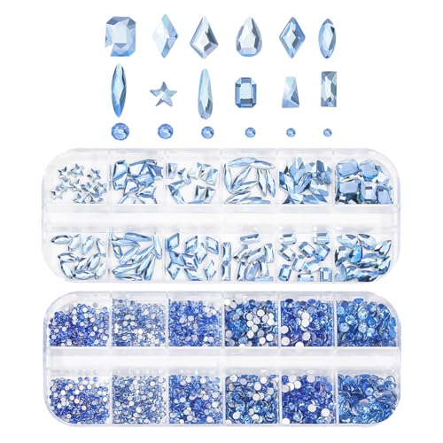 FSSTUD Runde Strasssteine mit flacher Rückseite, Glaskristall, Nagelkunst, Diamanten, Make-up, Juwelen, kleine Nagel-Edelsteine, mit Aufbewahrungsbox für Gesicht, Blau, ca. 3000 Stück FSSTUD Runde Strasssteine mit flacher Rückseite, Glaskristall, Nagelkunst, Diamanten, Make-up, Juwelen, kleine Nagel-Edelsteine, mit Aufbewahrungsbox für Gesicht, Blau, ca. 3000 Stück von FSSTUD