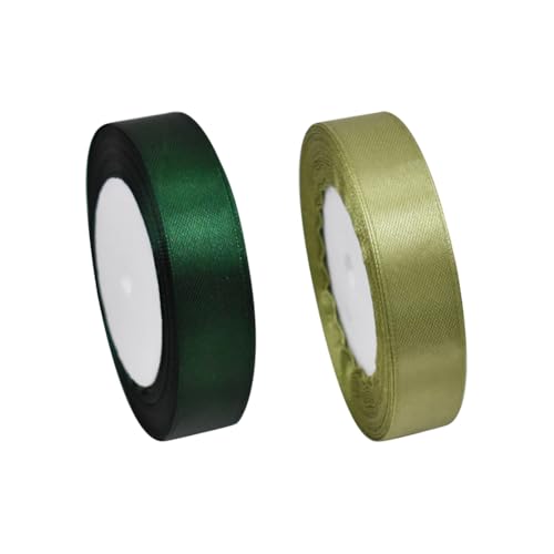 Satinband, 2 Rollen, 2 cm x 22 m, einfarbiges Satinband, seidiges Geschenkband, Schleifenband, Blumenstrauß, Wickelband, einfarbiges Stoffband, Basteln, Dekorband für Weihnachten, Hochzeit, Grün von FSSTUD