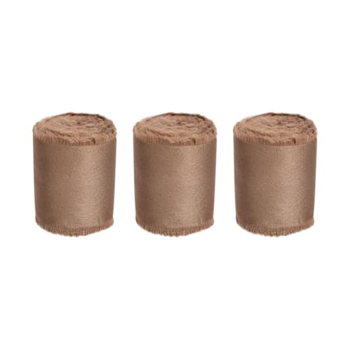 Satinband, ausgefranstes Satinband, handgefertigt, einfarbig, Geschenkverpackung, Hochzeitseinladung, Dekoration, elegante Blumen-Bänder, Braun, 3 Rollen, 4 cm x 4,5 m von FSSTUD