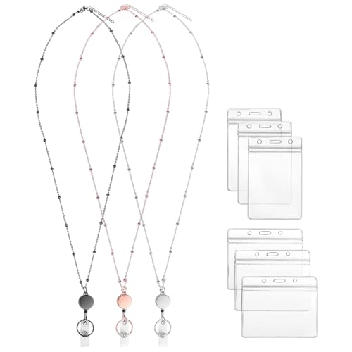 Schlüsselband mit Metallperlen, einziehbar, Ausweishalter, Umhängeband, für Büroabzeichen, zum Aufhängen, mit 3 vertikalen Namenskartenhaltern und 3 horizontalen Ausweisfächern, 3 Stück von FSSTUD