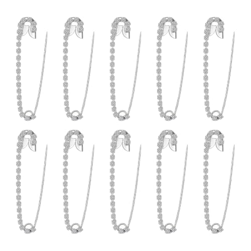 Sicherheitsnadeln aus Metall, Strasssteine, elegante dekorative Kleidungs-Clips, Pullover, Schal, Brosche, Clips, Schmuckherstellung, Broschen, Zubehör für Kostüm, Schal, Silber, 10 Stück Sicherheitsnadeln aus Metall, Strasssteine, elegante dekorative Kleidungs-Clips, Pullover, Schal, Brosche, Clips, Schmuckherstellung, Broschen, Zubehör für Kostüm, Schal, Silber, 10 Stück von FSSTUD