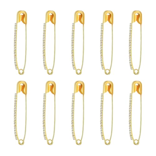Sicherheitsnadeln aus Metall mit Strasssteinen, elegante dekorative Kleidungs-Clips, Pullover, Schal, Brosche, Clips, Schmuckherstellung, Broschen, Zubehör für Kostüm, Schal, goldfarben, 10 Stück Sicherheitsnadeln aus Metall mit Strasssteinen, elegante dekorative Kleidungs-Clips, Pullover, Schal, Brosche, Clips, Schmuckherstellung, Broschen, Zubehör für Kostüm, Schal, goldfarben, 10 Stück von FSSTUD