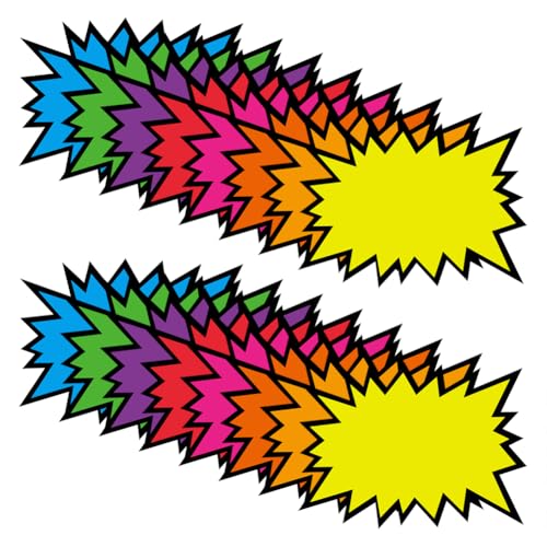 Starburst Neonschilder, Ausschnitte, fluoreszierende Verkaufsschilder, Lebensmittelgeschäft, Preisschilder, blanko, Hof, Verkaufsschilder, Einzelhandelspreisschilder, Karten, Party-Pinnwand Starburst Neonschilder, Ausschnitte, fluoreszierende Verkaufsschilder, Lebensmittelgeschäft, Preisschilder, blanko, Hof, Verkaufsschilder, Einzelhandelspreisschilder, Karten, Party-Pinnwand von FSSTUD