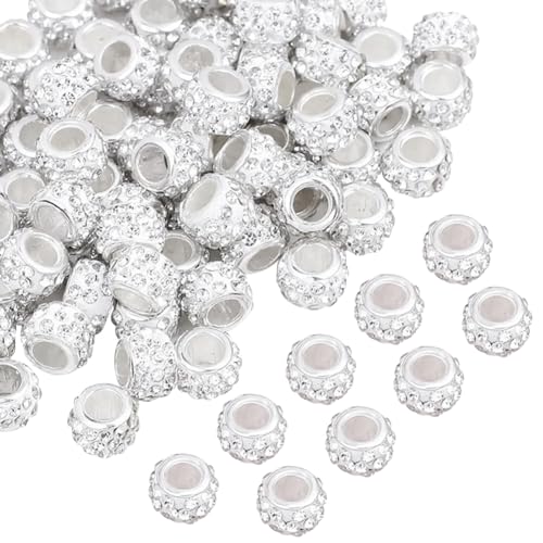 Strassperlen mit großem Loch, Kristall-Charm-Perlen, Diamant-Haarperlen, Abstandhalter, Glitzer, Schlangenkette, Perlen für Schmuckherstellung, Weiß, 100 Stück Strassperlen mit großem Loch, Kristall-Charm-Perlen, Diamant-Haarperlen, Abstandhalter, Glitzer, Schlangenkette, Perlen für Schmuckherstellung, Weiß, 100 Stück von FSSTUD