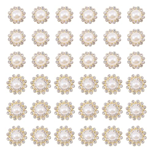 Weiße Perlen zum Aufnähen, Blumenkrallen, flache Rückseite, Strasssteine, Kristallglas-Knöpfe, kleine Nähjuwelen und Edelsteine, Kleidung, Dekoration, Zubehör mit goldener Metallbasis, 200 Stück, 12 von FSSTUD