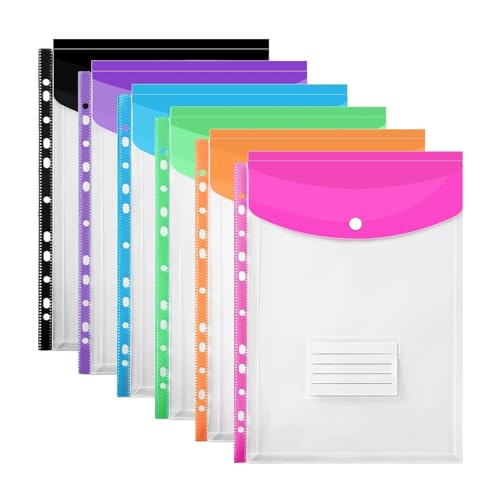Kunststoffhüllen A4, gelocht, Polly Bindertaschen, erweiterbar, bunte Dokumentenmappen, Druckknopf, für Schule, Zuhause, Büro, 6 Stück von FSTIANXIA