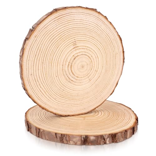 FSWCCK 2 Stück naturbelassene runde Holzscheiben, 20,3 - 22,9 cm, große Holzplatten für Hochzeiten, Tafelaufsätze, Dekoration und DIY Malerei Handwerk (20,3 cm - 22,9 cm) von FSWCCK