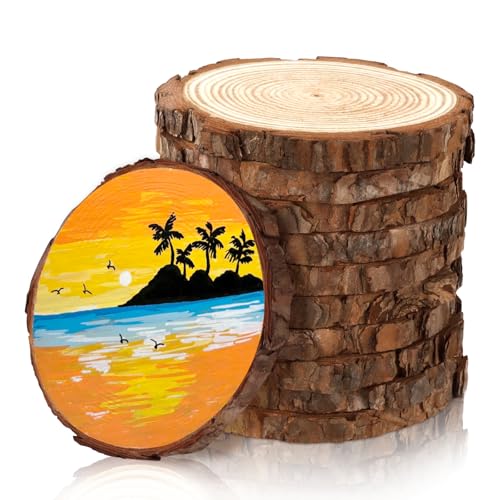 FSWCCK Unlackierte Holzscheiben für Tafelaufsätze, runde Holzscheiben mit Baumrinde, Plätzchen-Kreise zum Basteln, Weihnachtsschmuck, Holzscheibe für rustikale Hochzeitsdekoration (10,2 cm - 10,8 cm) von FSWCCK