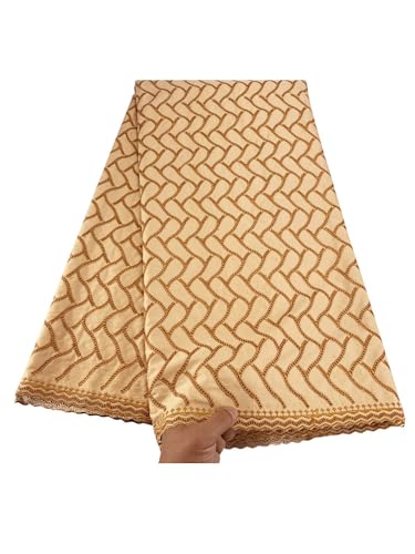 FSZXMH Afrikanischer Schweizer polnischer Baumwoll-Voile-Spitzenstoff, 4,5 m, französische weiche Stickerei, nigerianische Spitze, für Hochzeit, Party, Gold FSZXMH Afrikanischer Schweizer polnischer Baumwoll-Voile-Spitzenstoff, 4,5 m, französische weiche Stickerei, nigerianische Spitze, für Hochzeit, Party, Gold von FSZXMH
