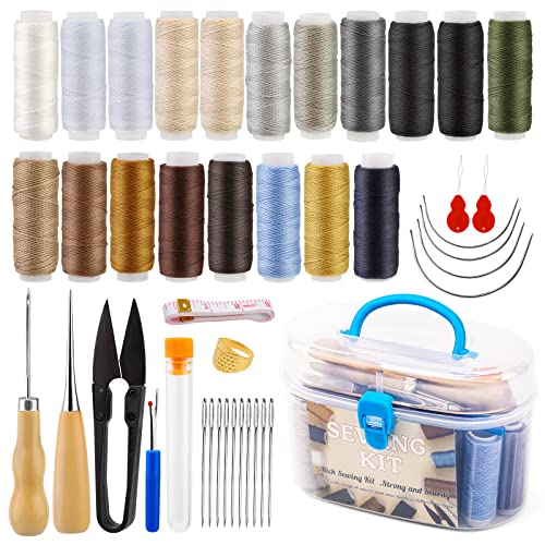 FTEVEN 43-teiliges Polster-Reparatur-Nähset, robustes Nähset mit großem Öhr, Nähnadel, Nähahle, Leder-Nähgarn-Set für Möbel, Auto, Sofa, Rucksack, Schuhe, Basteln von FTEVEN