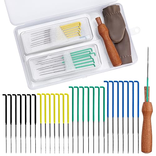 FTEVEN Nadelfilz-Starter-Set, 28 Stück Nadelfilznadeln in 4 Größen, komplettes Nadelfilzwerkzeug-Set enthält Filznadeln, Holzgriff, Filzzubehör für Heimwerker, Filzen, Bastelprojekte von FTEVEN