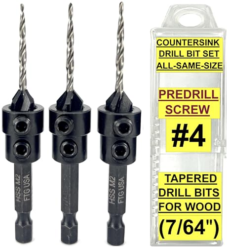 FTG USA Kegelsenker-Bohrer-Set mit konischen Bohrern für Holz, Tiefenanschlagkragen, Sechskantschlüssel und Aufbewahrungsbehälter, 3-teilig #4 (7/64 Zoll) von FTG USA