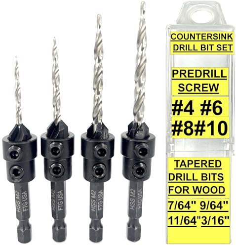 FTG USA Kegelsenker-Bohrer-Set mit konischen Bohrern für Holz, Tiefenanschlagkragen, Sechskantschlüssel und Aufbewahrungsbehälter, 4 Stück von FTG USA