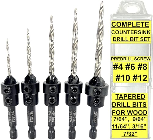FTG USA Kegelsenker-Bohrer-Set mit konischen Bohrern für Holz, Tiefenanschlagkragen, Sechskantschlüssel und Aufbewahrungsbehälter, 5 Stück #4#6#8#10#12 FTG USA Kegelsenker-Bohrer-Set mit konischen Bohrern für Holz, Tiefenanschlagkragen, Sechskantschlüssel und Aufbewahrungsbehälter, 5 Stück #4#6#8#10#12 von FTG USA