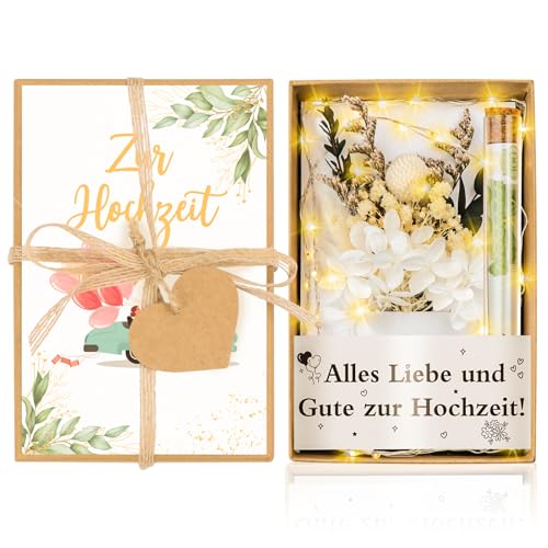 FTUREERA Geldgeschenk Hochzeit, Hochzeitsgeschenke für Brautpaar Geldgeschenke Hochzeit Verpackungen, Hochzeitsgeschenk Geld Geschenkbox mit Hochzeitskarte, Trockenblumen, Licht und Reagenzglas von FTUREERA