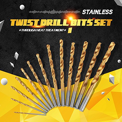 1,5-6,5 Mm Hochgeschwindigkeits -Stahl -Titan -beschichtete -Bohrer -Bits mit Rundem Griff - Geeignet für Aluminium, Holz und Tiefe Lochbohrungen - 13 Stcs von FTVOGUE