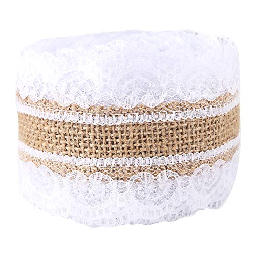 5 mt rolle Sackleinen Weißer Spitze Rolle Elastische Hessische Jute Band Home Hochzeit Dekoration DIY Handwerk von FTVOGUE