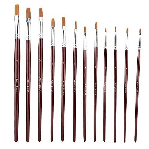 FTVOGUE 12 Teile los Pinsel Unterschiedliche Größe Nylon Haarölgemälde Pinsel Set für Aquarell Acryl Zeichnung Kunst Supplie(Flat) von FTVOGUE
