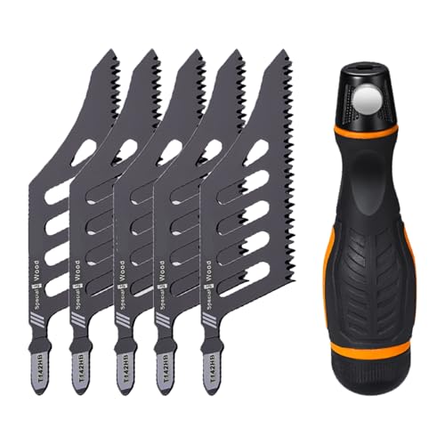 FTVOGUE 5 PCs Flush -Schneidesägeklinge Hoher Kohlenstoffstahl Präzision Unregelmäßiger Kurvensägen mit Griffe Fasholzfaserplatte Sperrholzholz von FTVOGUE