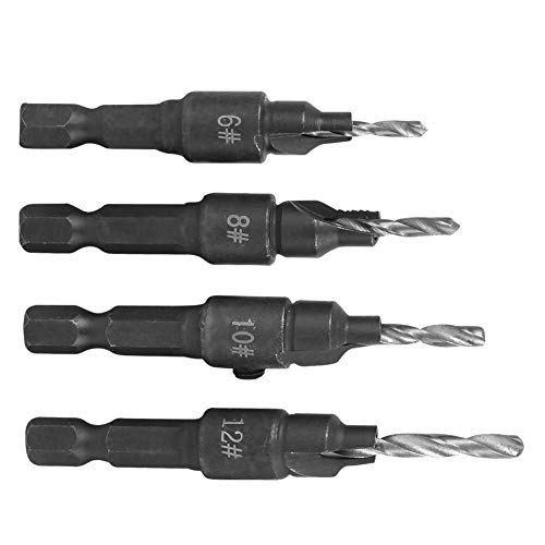 FTVOGUE Einstellbare Bohrbit -Set 4PCs für Holzbohr- und Gegenstände mit Sechskantschlüssel, Kohlenstoffstahl Pilotloch Countersink, Nr. 6 Bis Nr. 12 von FTVOGUE