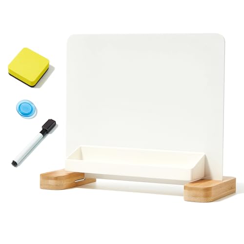 FTVOGUE Trocken Abwischbares Whiteboard, Magnetisches Desktop-Whiteboard mit Trocken Abwischbarer Oberfläche, Ständer auf Bambusbasis mit Marker-Radiergummi-Set für den Arbeitsplatz Im (WHITE) von FTVOGUE