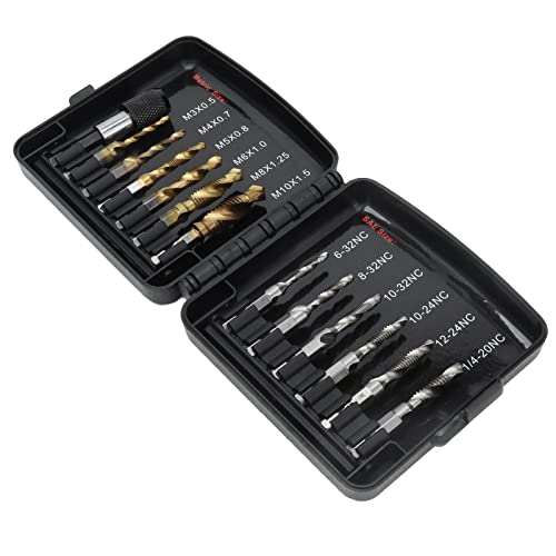 HSS -Tap -Bohrbit Set Set Titan für Kupfer-, Messing-, Aluminium und Metallplatten 12pcs mit Schnellem Änderungsadapter Handwerkzeuge Handwerkzeuge von FTVOGUE