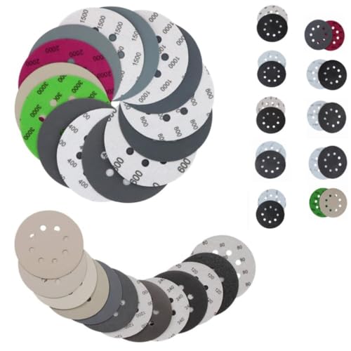 50 Stück Schleifpapier 125mm Set 60 120 240 400 600 800 1000 1500 2000 3000, Schleifblatt Klett Set 8 Löcher Exzenterschleifer Schleifpapier für Metall Holz Farbe Auto 50 Stück Schleifpapier 125mm Set 60 120 240 400 600 800 1000 1500 2000 3000, Schleifblatt Klett Set 8 Löcher Exzenterschleifer Schleifpapier für Metall Holz Farbe Auto von FTXanty