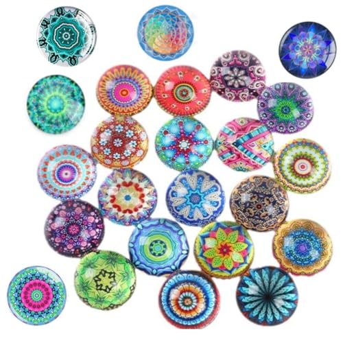 FTXanty 24 Stück Kühlschrankmagnete Dekorative Bunt Fotomagnete Rund 30mm Glascabochons Glasmagnete Mandala Muster 3D Magnete für Kühlschrank Magnettafel Whiteboard Pinnwand Basteln von FTXanty