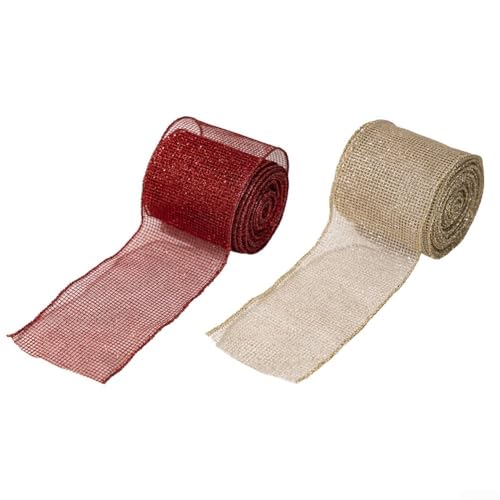 Weihnachtsband-Rolle für Bastelarbeiten, Geschenkdekoration, mit Leinen und Draht für kreative Anlässe (gemischte Farben) von FUANA