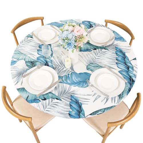 FUANGUI Wasserdichte runde Tischdecke, elastisch, passgenau, rund, wiederverwendbar, Tischschutz für drinnen und draußen, Camping und Picknick (76,2–91,4 cm) von FUANGUI