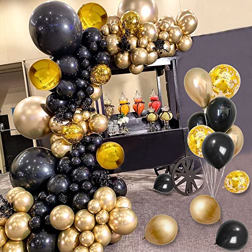 Ballon Girlande Schwarz Gold,Luftballons Girlande Schwarzgold, Schwarz Gold Party Dekoration Ballongirlande Set für Geburtstag,Hochzeit,Neujahr,Eid Mubarak,Halloween,Jubiläum,Abschlussfeier Deko von FUBABCO