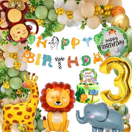 Deko 3. Geburtstag Junge Mädchen - Dschungel Kindergeburtstag, Luftballons, Waldtiere, Safari - Geburtstagsdeko 3 Jahr Deko 3. Geburtstag Junge Mädchen - Dschungel Kindergeburtstag, Luftballons, Waldtiere, Safari - Geburtstagsdeko 3 Jahr von FUBABCO