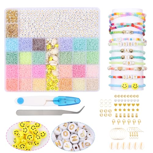 Bastelperlen Set,10000 Stück Perlen für Armbänder, 24 Bunte Makkaron Matte Glasperlen zum Auffädeln mit 300 Buchstaben Perlen und Smile Perlen für DIY Bracelet Making,Feiertage,Partys,Weihnachten Bastelperlen Set,10000 Stück Perlen für Armbänder, 24 Bunte Makkaron Matte Glasperlen zum Auffädeln mit 300 Buchstaben Perlen und Smile Perlen für DIY Bracelet Making,Feiertage,Partys,Weihnachten von FUBAO-PRO