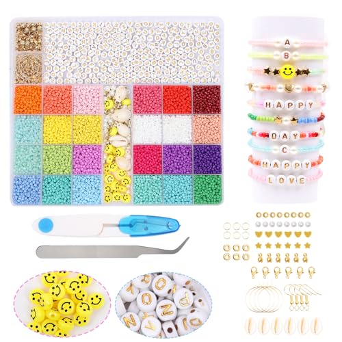 FUBAO-PRO 10000 Stück Perlenset für Armbänder, 24 Bunte Makkaron Matte Glasperlen zum Auffädeln mit 300 Buchstaben Perlen und Smile Perlen für DIY Bracelet Making, Feiertage, Partys, Weihnachten FUBAO-PRO 10000 Stück Perlenset für Armbänder, 24 Bunte Makkaron Matte Glasperlen zum Auffädeln mit 300 Buchstaben Perlen und Smile Perlen für DIY Bracelet Making, Feiertage, Partys, Weihnachten von FUBAO-PRO