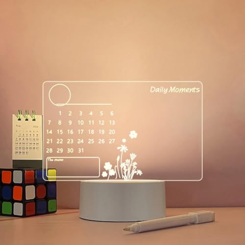 FUBESK Acryl-Tafel mit beleuchtetem Ständer für Schreibtisch, transparent, Notiztafel, Whiteboard, Notizblock, Tisch, LED-Buchstaben, Massagetafeln (Kalender) 2114647421 calendar von FUBESK